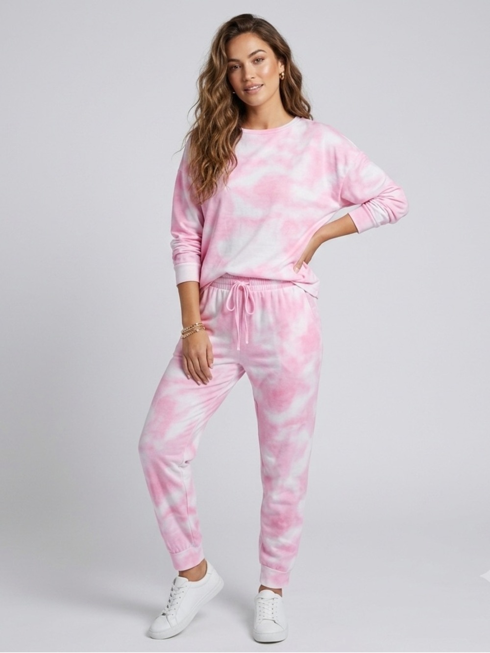Romantic Hut Pink Tie Dye Matching Lounge Set Soft Sweatshirt Joggers 2 Piece Se